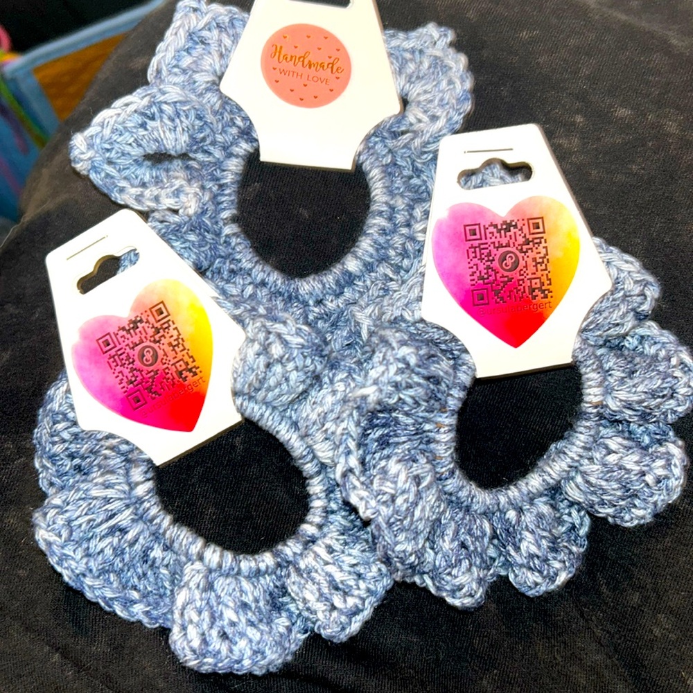 Hand Crafted Denim Blue Crochet Hair Scrunchies